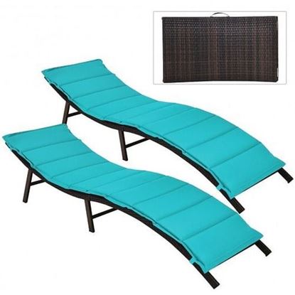 Изображение 2Pcs Folding Patio Lounger Chair-Turquoise - Color: Turquoise
