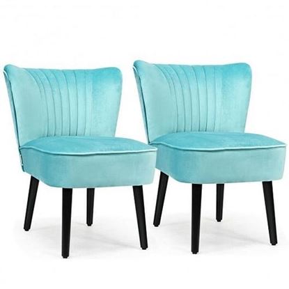 Picture of Set of 2 Armless Upholstered Leisure Accent Chair-Turquoise - Color: Turquoise