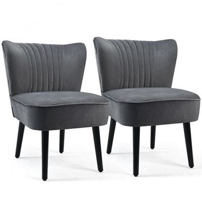 Picture of Set of 2 Armless Upholstered Leisure Accent Chair-Gray - Color: Gray