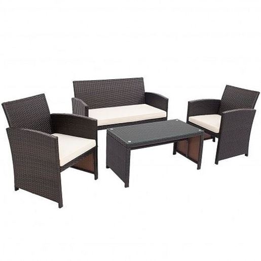 Picture of 4Pcs Patio Rattan Cushioned Furniture Set-White - Color: White