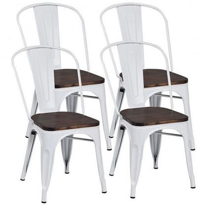 Foto de 4 Pieces Tolix Style Metal Dining Side Chair Stackable Wood Seat-White - Color: White