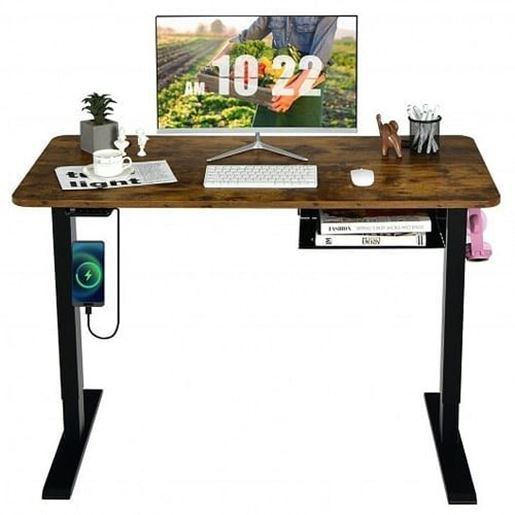 Picture of 48-inch Electric Height Adjustable Standing Desk with Control Panel-Rustic Brown - Color: Rustic Brown