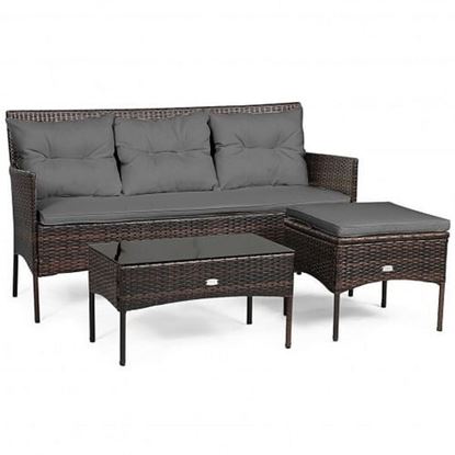图片 3 Pieces Patio Furniture Sectional Set with 5 Cozy Seat and Back Cushions-Gray - Color: Gray