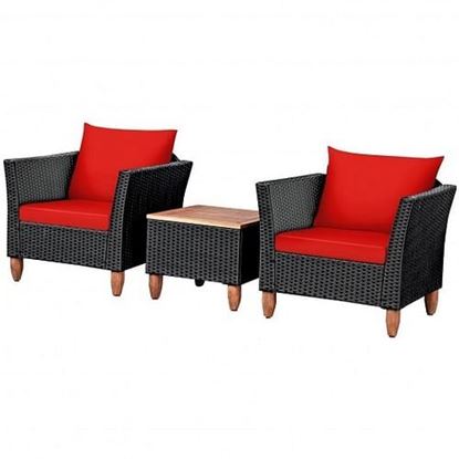 图片 3 Pieces Outdoor Patio Rattan Furniture Set-Red - Color: Red