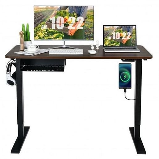 Picture of 48-inch Electric Height Adjustable Standing Desk with Control Panel-Walnut - Color: Walnut