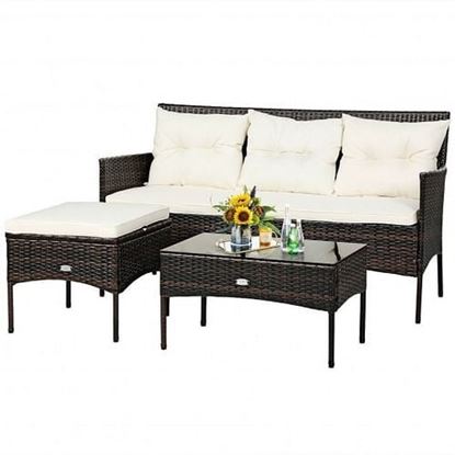 Picture of 3 Pieces Patio Furniture Sectional Set with 5 Cozy Seat and Back Cushions-White - Color: White