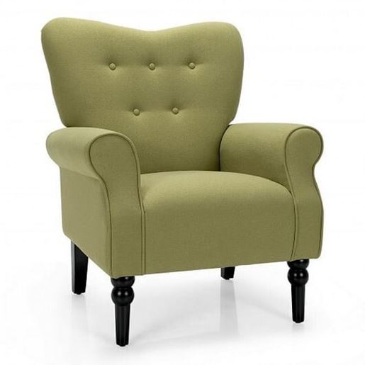 Picture of Modern Accent Chair with Tufted Backrest and Rubber Wood Avocado Legs-Green - Color: Green