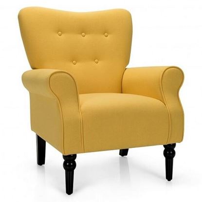 Picture of Modern Accent Chair with Tufted Backrest and Rubber Wood Avocado Legs-Yellow - Color: Yellow