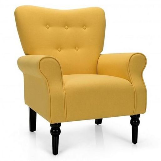 Picture of Modern Accent Chair with Tufted Backrest and Rubber Wood Avocado Legs-Yellow - Color: Yellow