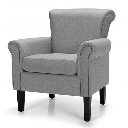 Picture of Modern Upholstered Fabric Accent Chair with Rubber Wood Legs-Light Gray - Color: Light Gray