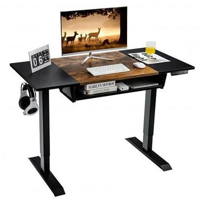 Picture of 48 Inch Electric Sit to Stand Desk with Keyboard Tray-Rustic Brown - Color: Rustic Brown