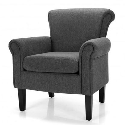 Picture of Modern Upholstered Fabric Accent Chair with Rubber Wood Legs-Dark Gray - Color: Dark Gray