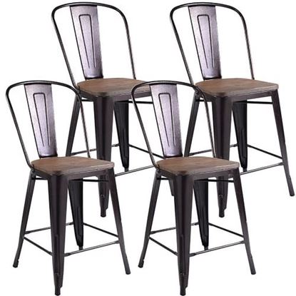 Picture of Set of 4 Industrial Metal Counter Stool Dining Chairs with Removable Backrest-Cooper - Color: Copper