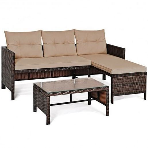 图片 3 Piece Patio Wicker Rattan Sofa Set - Color: Beige