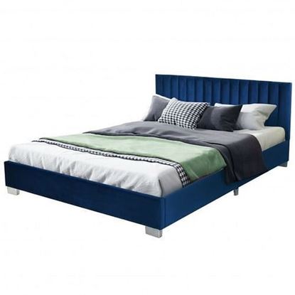 Picture of Queen Tufted Upholstered Platform Bedstead Flannel Headboard-Navy - Color: Navy