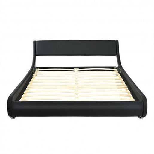 Image sur Full Size Faux Leather Upholstered Platform Bed Adjustable Headboard-Black - Color: Black