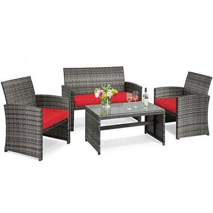 Picture of 4PCS Patio Rattan Furniture Set-Red - Color: Red