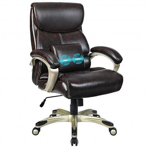 Picture of Adjustable Executive Office Recliner Chair with High Back and Lumbar Support-Brown - Color: Brown