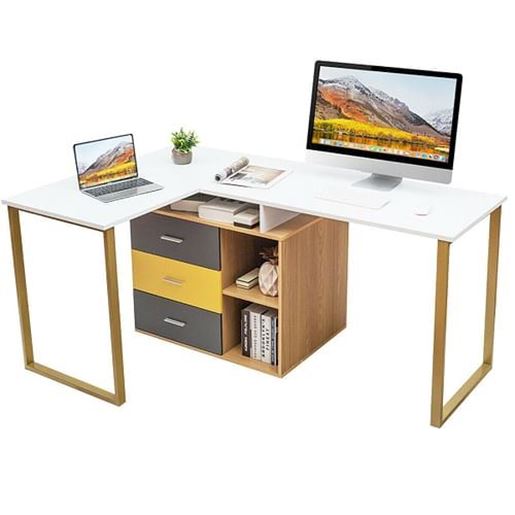 Picture of 87 Inch 2 Person Adjustable L-Shaped Computer Desk