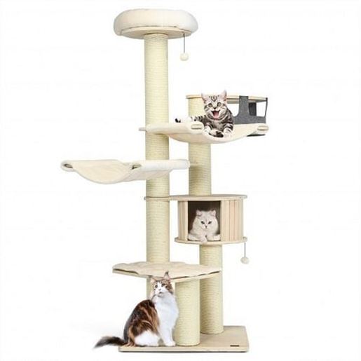 Picture of 77.5-Inch Cat Tree Condo Multi-Level Kitten Activity Tower with Sisal Posts-Cream White - Color: Cream White