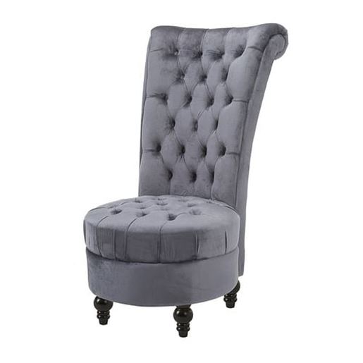 Picture of Gray Tufted High Back Plush Velvet Upholstered Accent Low Profile Chair