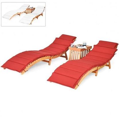 图片 3 Pieces Wooden Folding Patio Lounge Chair Table Set