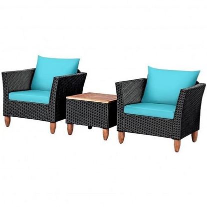 Picture of 3 Pieces Outdoor Patio Rattan Furniture Set-Turquoise - Color: Turquoise