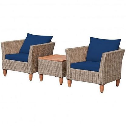 Picture of 3 Pieces Patio Rattan Bistro Furniture Set-Navy - Color: Navy