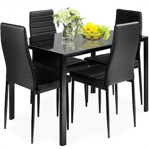 Picture of 5 Pieces Metal Frame and Glass Tabletop Dining Set