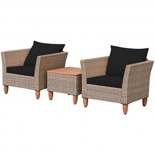 Picture of 3 Pieces Patio Rattan Bistro Furniture Set-Black - Color: Black