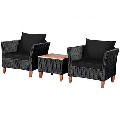 图片 3 Pieces Outdoor Patio Rattan Furniture Set-Black - Color: Black