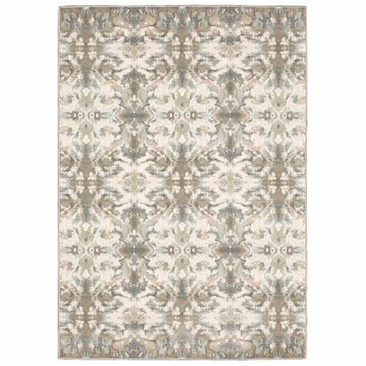 Picture of 7' x 10' Ivory Gray Abstract Ikat Indoor Area Rug