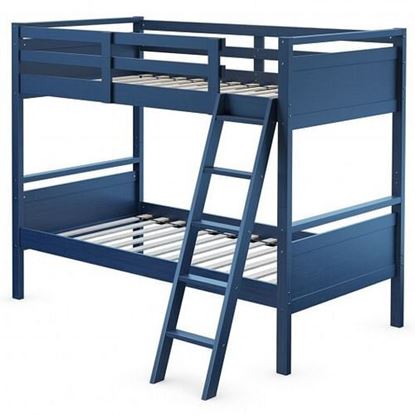 Picture of Twin Over Twin Bunk Bed Convertible 2 Individual Beds Wooden -Navy - Color: Navy