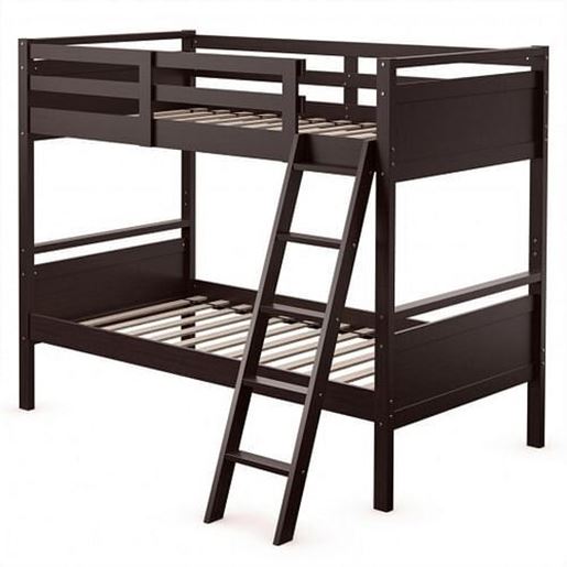 Picture of Twin Over Twin Bunk Bed Convertible 2 Individual Beds Wooden -Espresso - Color: Espresso