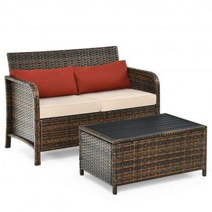 Picture of 2Pcs Cushioned Patio Rattan Furniture Set