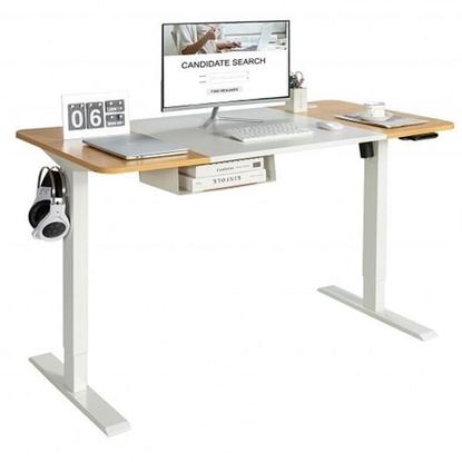 Picture of 55 x 28 Inch Electric Adjustable Sit to Stand Desk with USB Port-Natural - Color: Natural