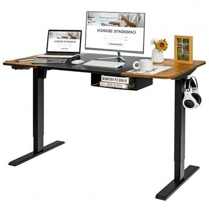 Picture of 55 Inch x 28 Inch Electric Standing Desk with USB Port Black-Brown - Color: Brown