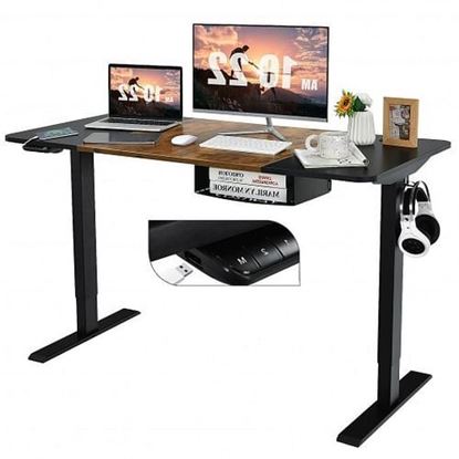 Picture of 55 Inch x 28 Inch Electric Standing Desk with USB Port Black-Black - Color: Black