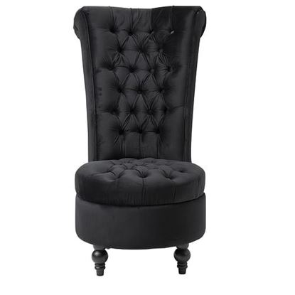 Picture of Black Tufted High Back Plush Velvet Upholstered Accent Low Profile Chair