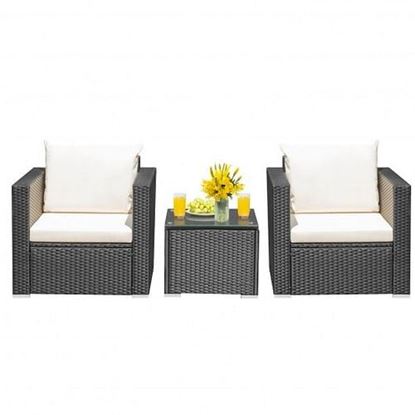 Picture of 3 Pieces Patio wicker Furniture Set with Cushion-White - Color: White