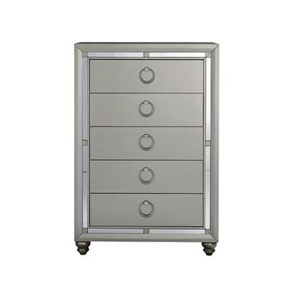 Picture of Silver Champagne Tone Chest with Mirror Trim Accent  5 Drawers