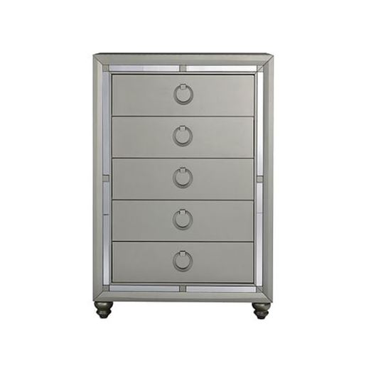 Picture of Silver Champagne Tone Chest with Mirror Trim Accent  5 Drawers