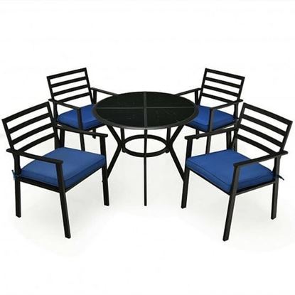 Picture of 5 Pieces Outdoor Patio Dining Chair Table Set with Cushions