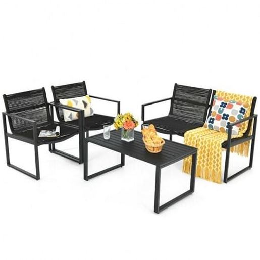 Picture of 4 Pieces Patio Furniture Conversation Set with Sofa Loveseat Armrest Garden Deck