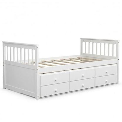 图片 Twin Captain's Bed with Trundle Bed with 3 Storage Drawers-White - Color: White