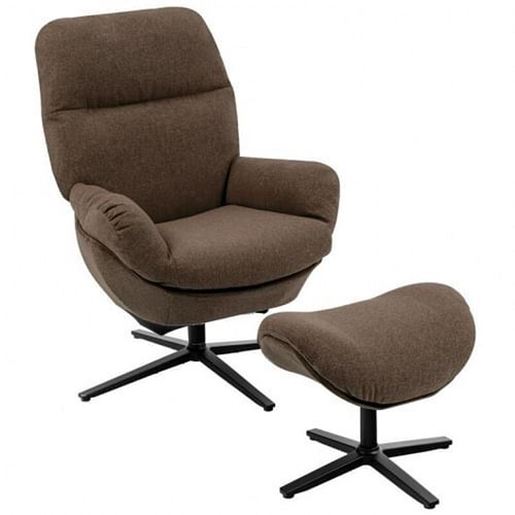 Picture of Modern Swivel Rocking Chair and Ottoman Set with Aluminum Alloy Base-Coffee - Color: Coffee