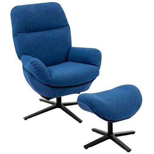 Picture of Modern Swivel Rocking Chair and Ottoman Set with Aluminum Alloy Base-Blue - Color: Blue