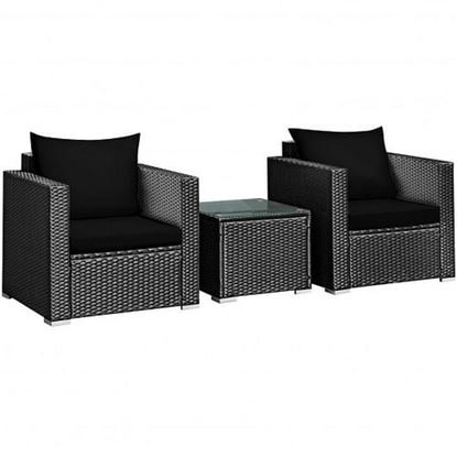 Picture of 3 Pieces Patio wicker Furniture Set with Cushion-Black - Color: Black