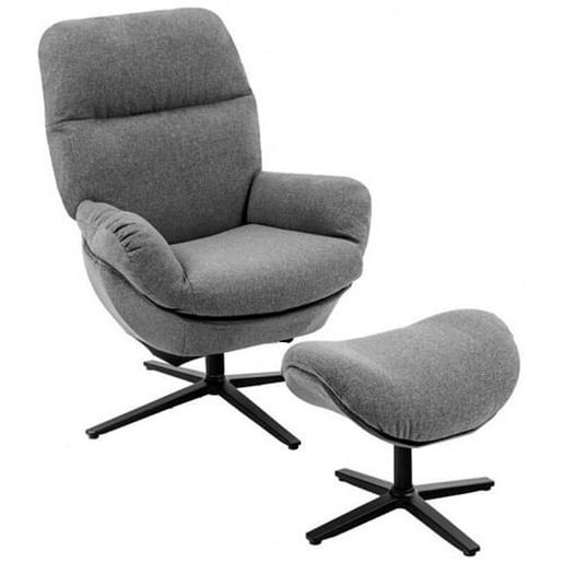 Picture of Modern Swivel Rocking Chair and Ottoman Set with Aluminum Alloy Base-Gray - Color: Gray