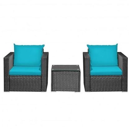 Picture of 3 Pieces Patio wicker Furniture Set with Cushion-Turquoise - Color: Turquoise